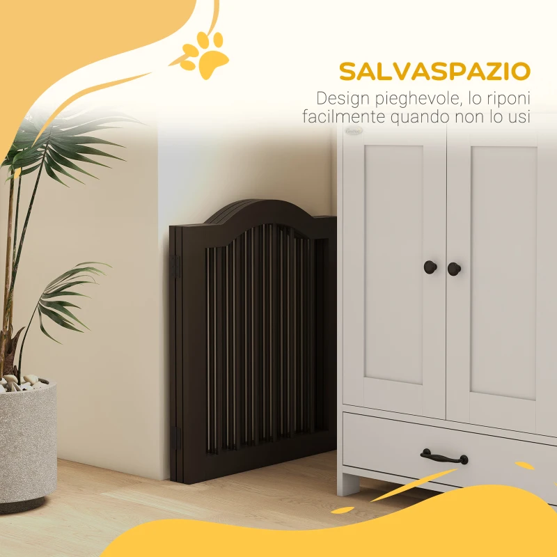 PawHut Cancellino per Cani Pieghevole a 3 Sezioni in Legno, 154.5x29.5x61cm, Caffè