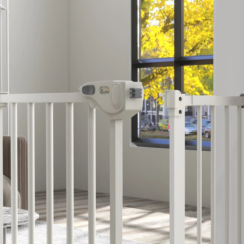 PawHut Barrière de sécurité animaux porte fermeture automatique système de double verrouillage sans perçage 1 extension blanc(m-9)