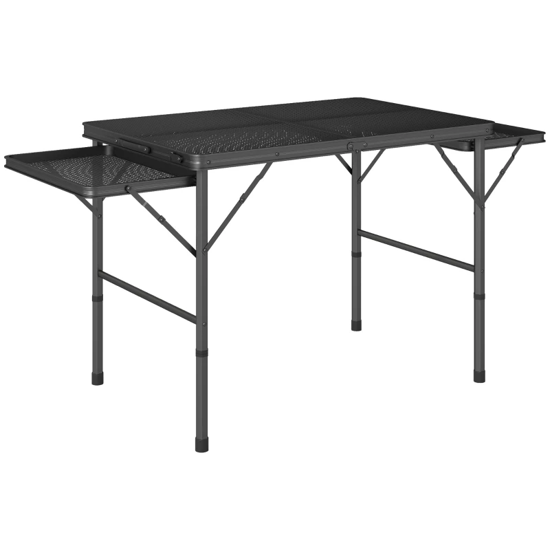 Outsunny Table de camping pliante avec 2 étagères latérales, hauteur réglable pour camping, pique-nique, barbecue, noir