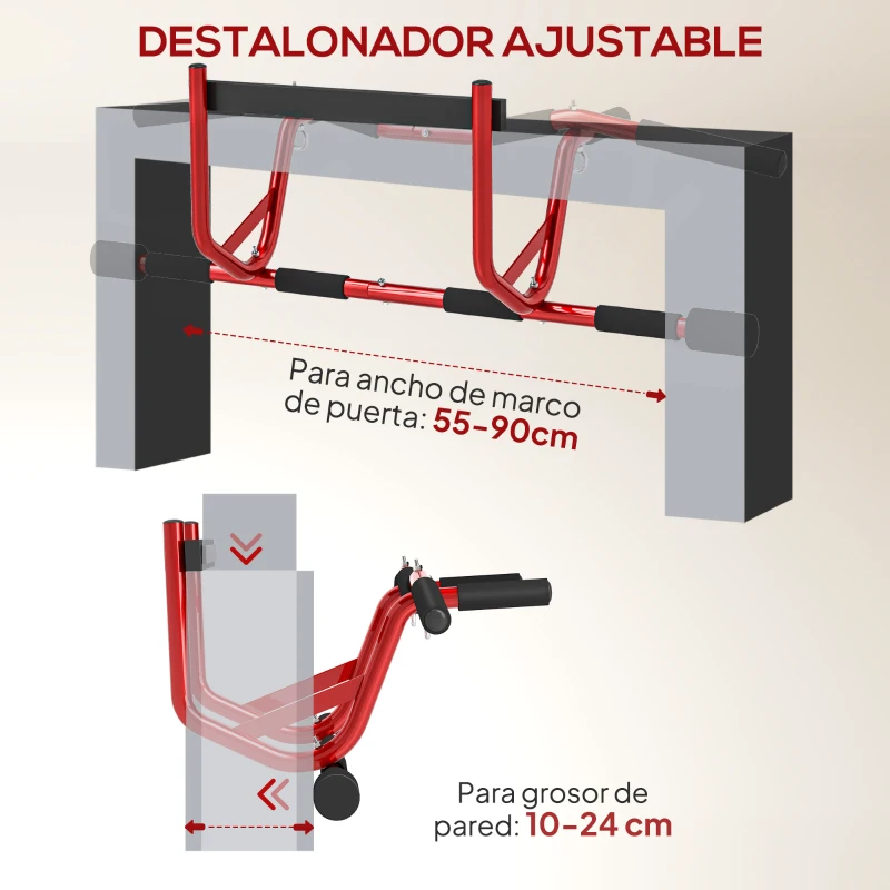SPORTNOW Barra de Dominadas de Pared Carga 150 kg para Ejercicio y Entrenamiento en Casa Gimnasio Rojo y Negro