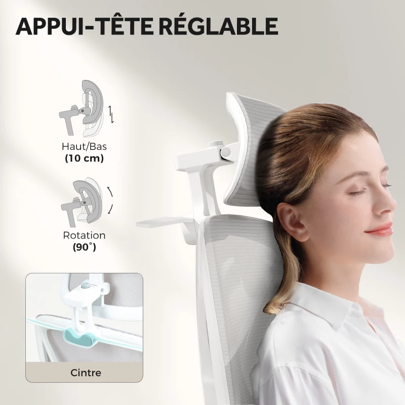 HOMCOM Fauteuil de bureau fauteuil de bureau, hauteur réglable, dossier inclinable, appui-tête rotatif, 71x70x129cm, noir