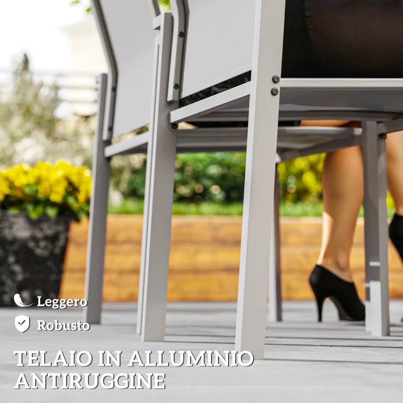 Outsunny Set 2 Sedie da Giardino Impilabili con Seduta Traspirante, in Acciaio e Textilene, 56x58x89 cm, Grigio Chiaro