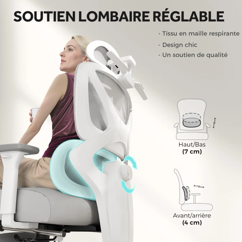 HOMCOM Fauteuil de bureau fauteuil de bureau, hauteur réglable, dossier inclinable, appui-tête rotatif, 71x70x129cm, noir