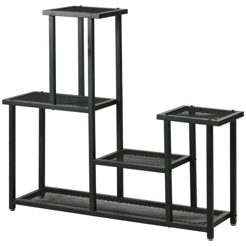 Outsunny Support à plantes à 4 niveaux pour intérieur et extérieur étagère plante en métal pour jardin, terrasse, balcon, noir