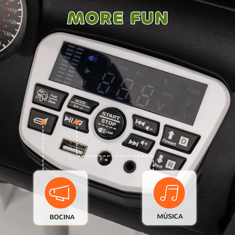 AIYAPLAY Coche Eléctrico para Niños de +3 Años con Batería 12V Mando a Distancia Faros LED Bocina Música Verde