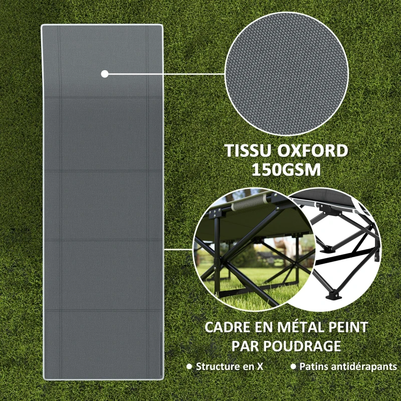 Outsunny Lit de camping pliable avec matelas robuste et portable avec sac de transport et pieds antidérapants, noir