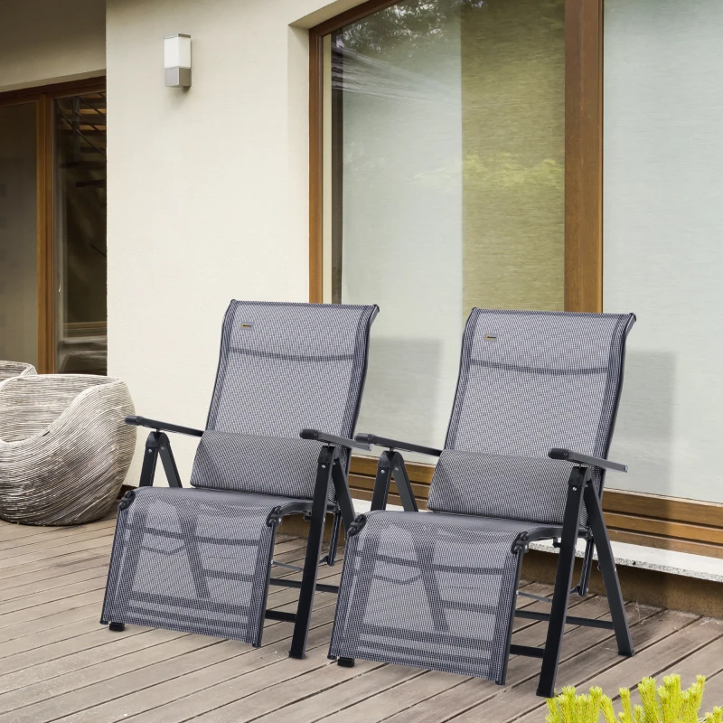 Outsunny Scaun Rabatabil de Gradina Zero Gravity Set 2 Piese cu Spatar Reglabil in 9 Pozitii si Perne, 65x70x111cm, Gri