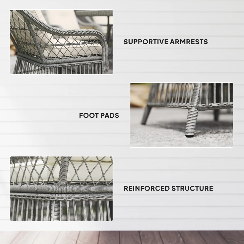 Outsunny Rattan Dining Set with Seat and Back Cushions, 6 Seater Garden Furniture Set with Aluminium Frame, 6 Chairs, WPC Top Rectangle Table, Conservatory Wicker Patio Furniture, Grey