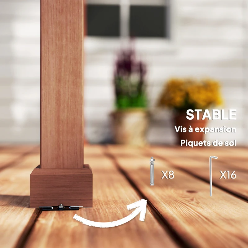 Outsunny Tonnelle de jardin stable pour plantes grimpantes, pergola en bois, 3,3 x 3,8 m, treillis pour vignes et fleurs