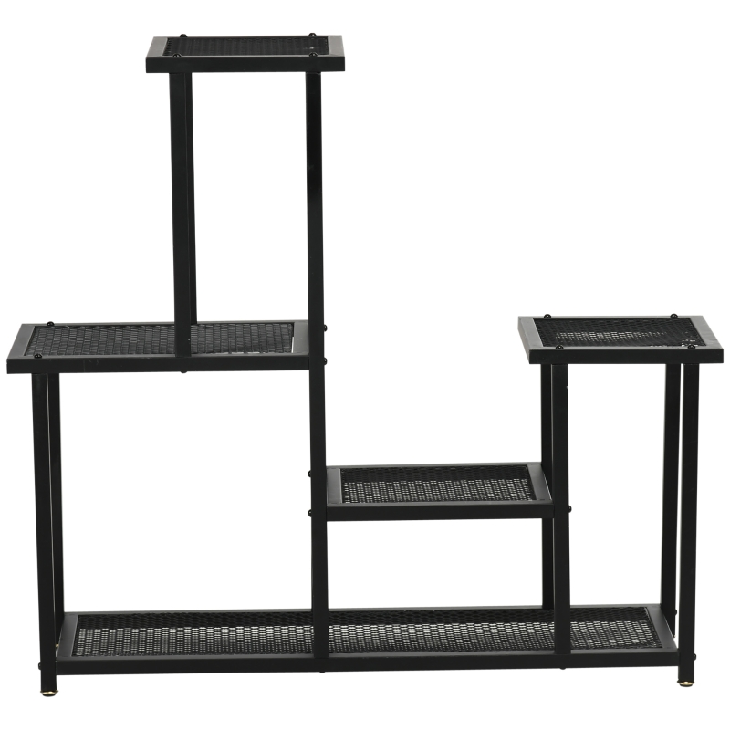 Outsunny Support à plantes à 4 niveaux pour intérieur et extérieur étagère plante en métal pour jardin, terrasse, balcon, noir
