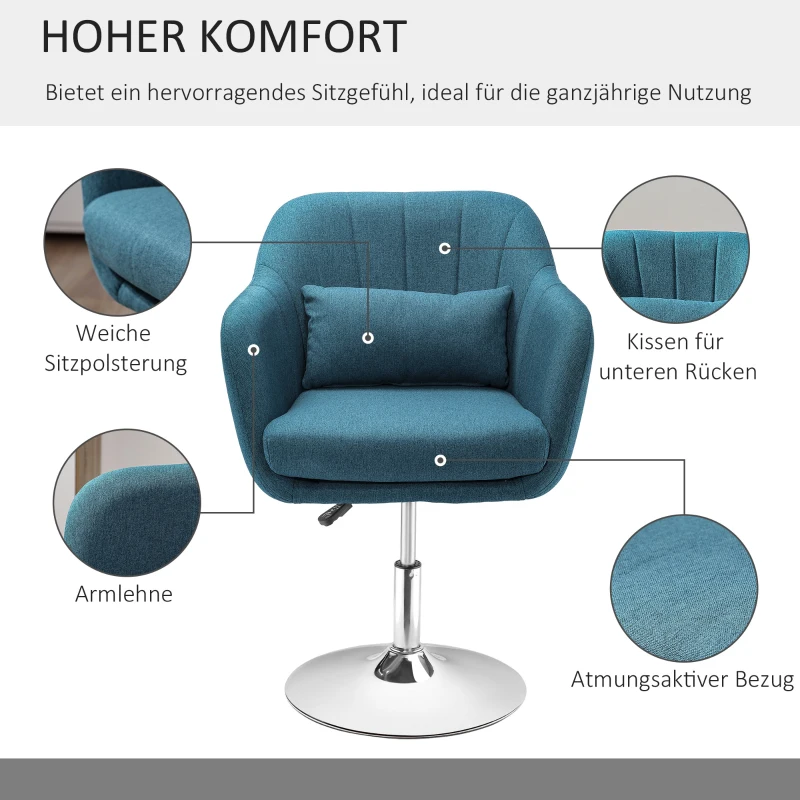 HOMCOM Drehstuhl, leinenartiges Polyester, Metall, 60 x 60 x 79-91 cm, Blau(m-6)
