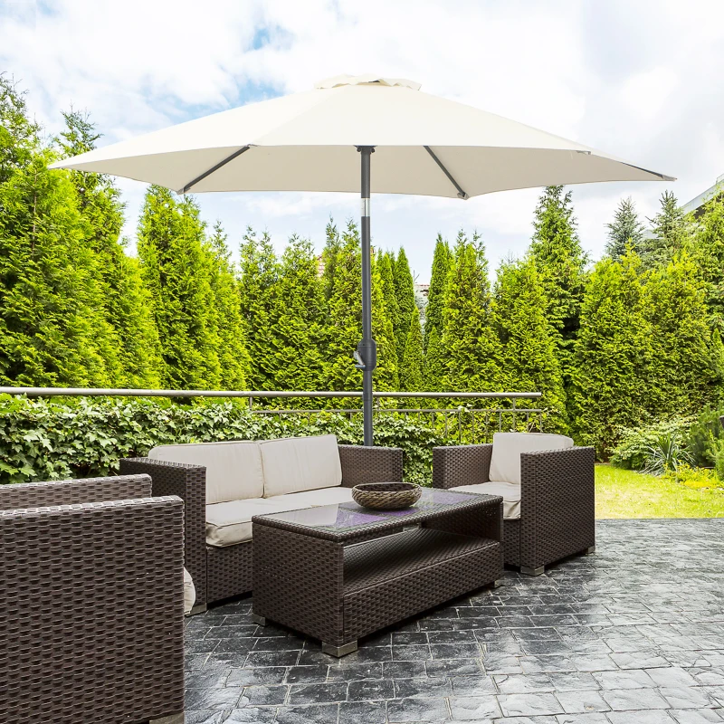 Outsunny Umbrela de Gradina si Plaja Inclinabila Aluminiu si Poliester Alb Φ2.6×2.35m