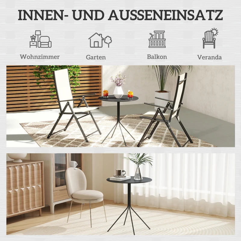 Outsunny Klapbare Tuintafel Ø60 x 71 cm, Weerbestendige Balkontafel van Staal, Ronde Bijzettafel met Voetpads Zwart