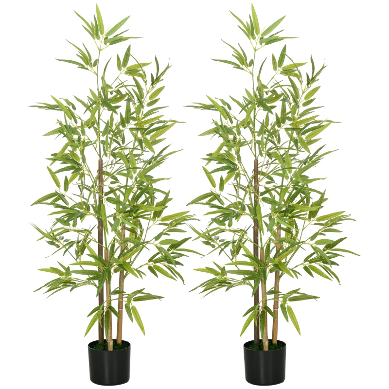 HOMCOM Plante artificielle Bambou arbre artificiel hauteur 120 cm avec pot, décoration interieur, très réaliste