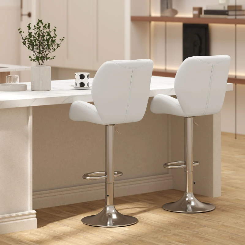 HOMCOM Scaun de Bar Pivotant cu Tapițerie din Piele Artificială, Scaun de Bucătărie cu Spătar și Înălțime Reglabilă, 47x49x90-111 cm, Alb