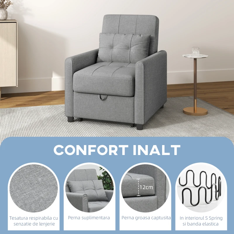 Homcom Fotoliu Pat Individual – Reglabil pe 3 Nivele, cu Perna & Roti(m-4)