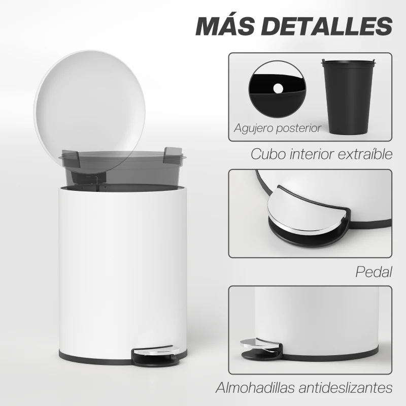 HOMCOM Papelera de Cocina 20L con Pedal Tapa de Cierre Suave y Cubo Extraíble para Dormitorio Oficina Estudio Salón Crema