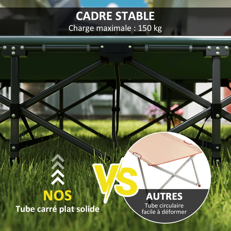 Outsunny Lit de camp pliable 1 personne pour adultes avec coussin et appui-tête, poche latérale, charge jusqu'à 150 kg, gris