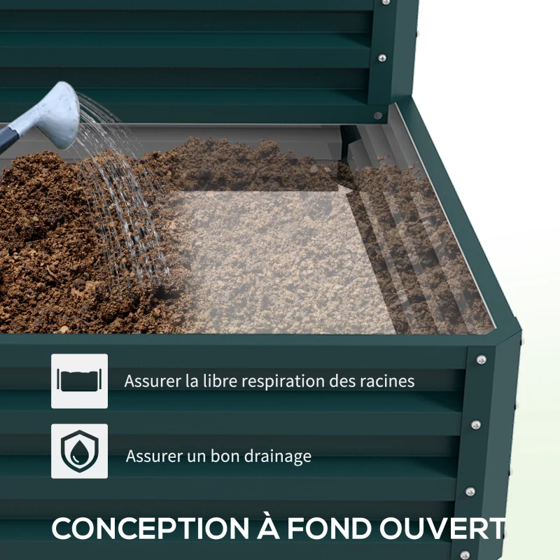 Outsunny Carré potager de jardin fond ouvert 2 étages pour herbes légumes fruits fleurs 120 x 101 x 58 cm vert