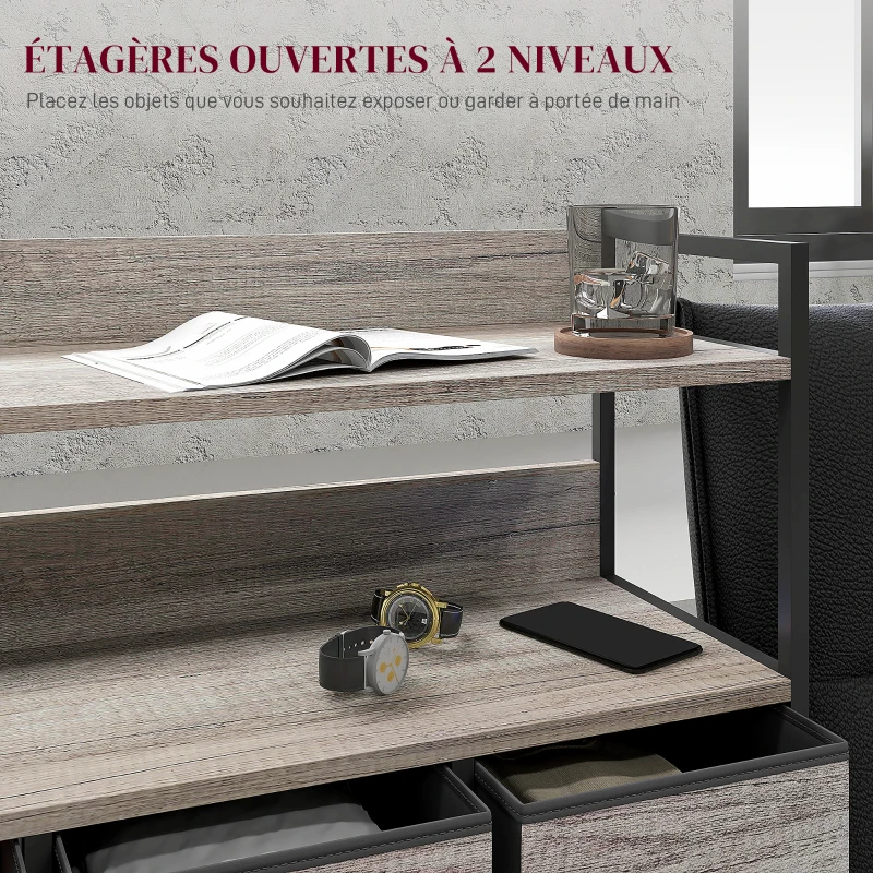 HOMCOM Meuble de rangement commode 7 tiroirs en tissu pliables et amovibles étagères ouvertes, gris