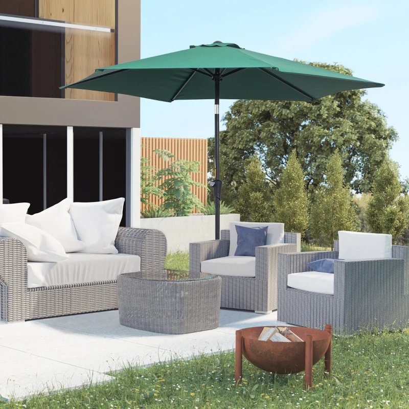 Outsunny Umbrela de Gradina Reclinabila Plaja Aluminiu si Poliester Φ2.6×2.35m Verde Inchis