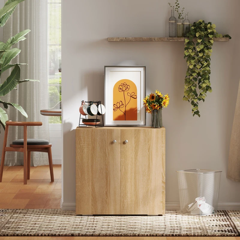 HOMCOM Buffet Commode Placard Meuble de Rangement dossiers pour Salon, Bureau, Salle à manger avec 2 Portes et étagères en Bois chêne Clair