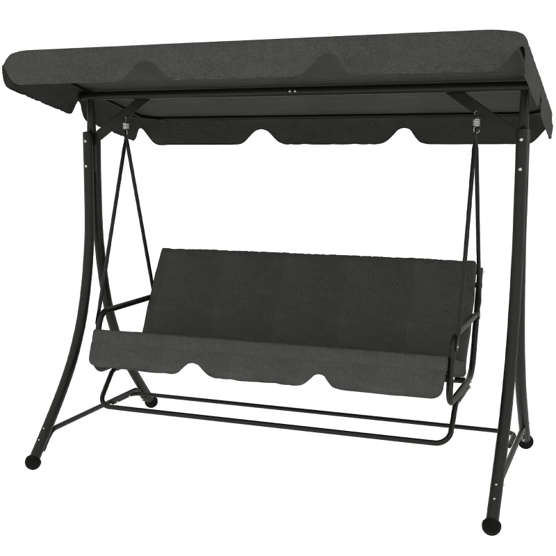 Outsunny Baloiço de Jardim de 3 Lugares Baloiço de Exterior com Toldo Ajustável Apoio para os Pés Retrátil 200x127x170 cm Cinzento