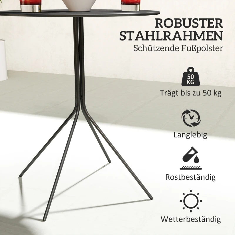 Outsunny Klapbare Tuintafel Ø60 x 71 cm, Weerbestendige Balkontafel van Staal, Ronde Bijzettafel met Voetpads Zwart