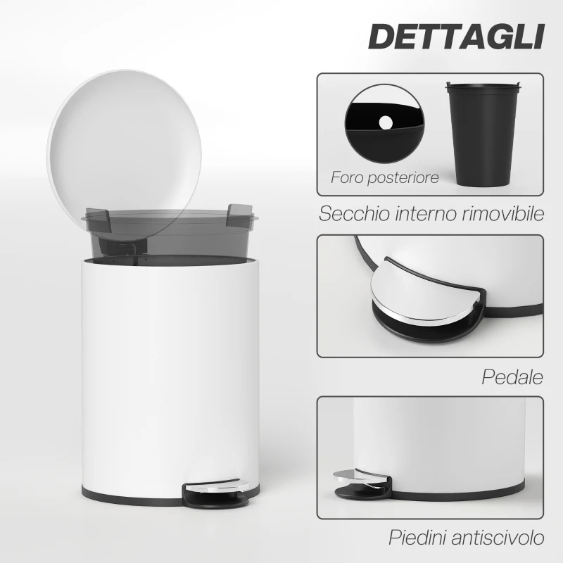 HOMCOM Bidone Immondizia a Pedale da 20L con Coperchio a Chiusura Morbida, in Metallo e PP, 36x30x44.5 cm, Crema