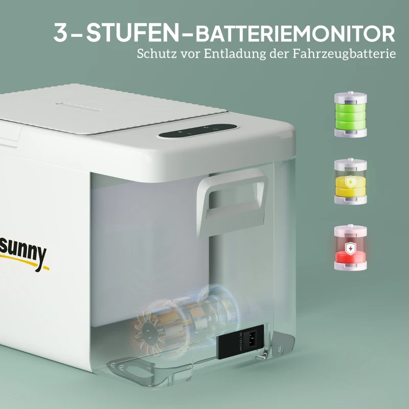 Outsunny 22 Liter Camping-Kühlschrank, Autokühlschrank, Kühlbox mit LED Anzeige, AC- und DC-Adapter, leiser Betrieb, Cremeweiß