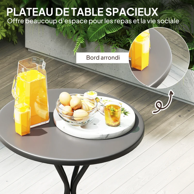 Outsunny Table de jardin ronde Ø 60 cm, table de terrasse cadre en acier, charge de 50 kg, pour intérieur et extérieur, noir