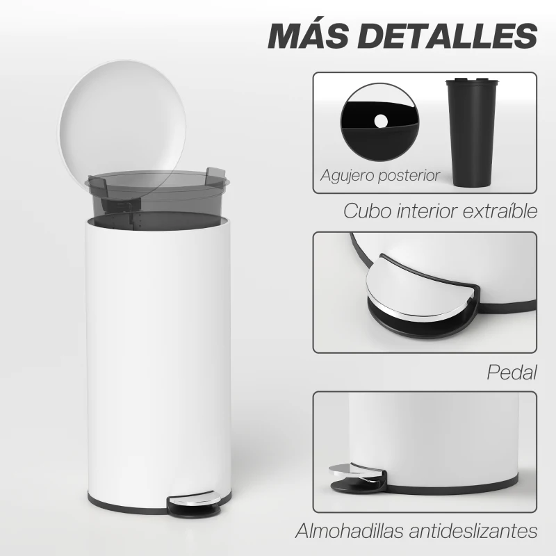 HOMCOM Papelera de Cocina 30L con Pedal Tapa de Cierre Suave y Cubo Extraíble para Dormitorio Oficina Estudio Salón Crema