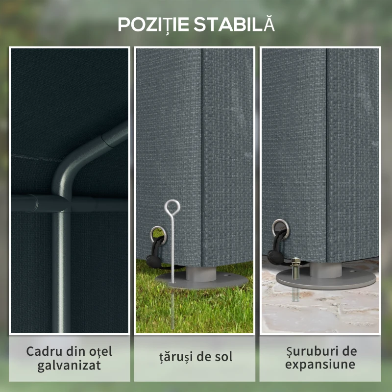 Outsunny Garaj pentru Motociclete, Bicilete sau Unelte de Exterior cu Intrare cu Fermoar, 160x218x172 cm, Gri Închis(m-5)