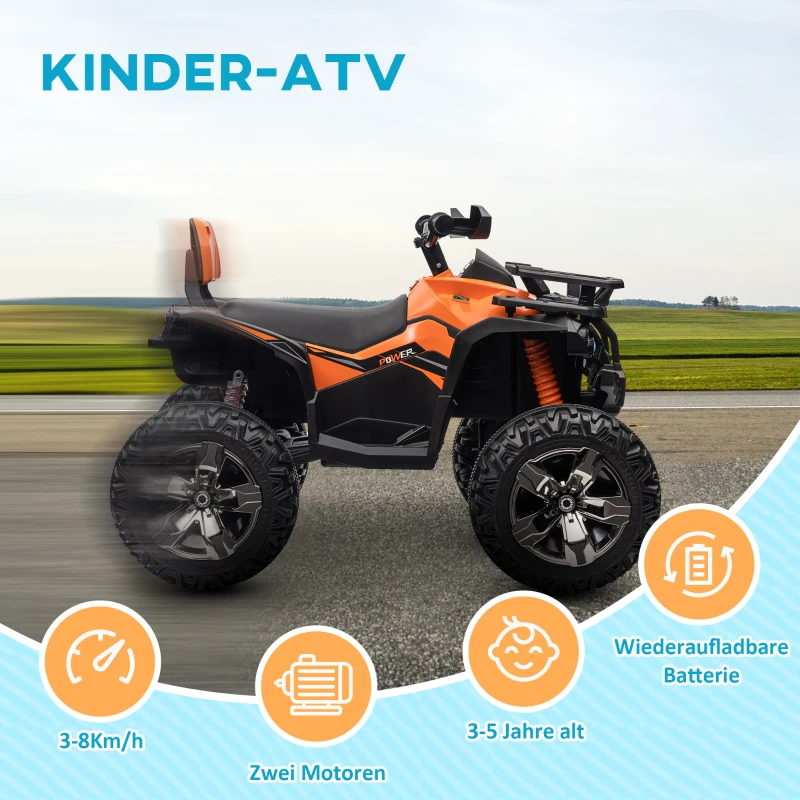 HOMCOM 12V Kinderfahrzeug mit Vorwärts-, Rückwärtsfunktion, MP3-Musikplayer, Scheinwerfer, 3-8 km/h, 3-5 Jahre, Orange(m-4)