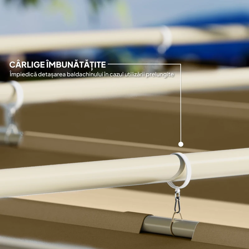 Outsunny Pergolă de Grădină cu Acoperiș Retractabil și Sistem de Prindere Magnetic, 298x297x221 cm, Kaki(m-5)