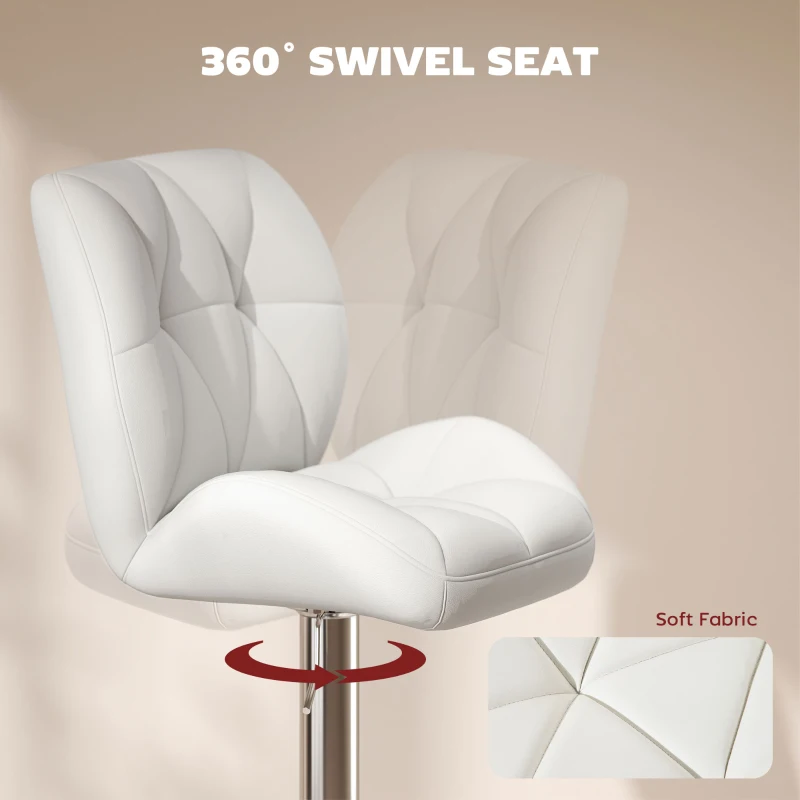 HOMCOM Scaun de Bar Pivotant cu Tapițerie din Piele Artificială, Scaun de Bucătărie cu Spătar și Înălțime Reglabilă, 47x49x90-111 cm, Alb