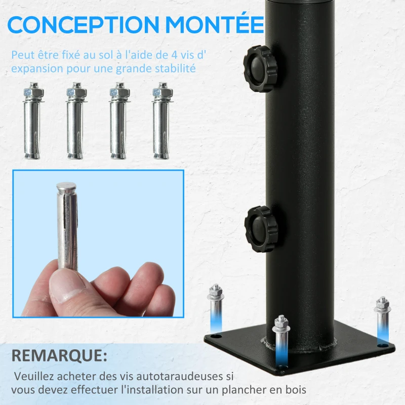 Outsunny Pied de parasol, tube de parasol réglable en métal pour mât de Ø 34, 38 et 48 mm, noir