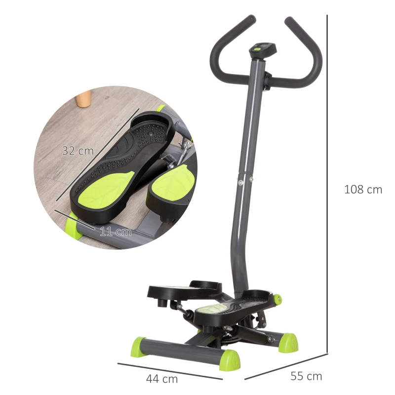 HOMCOM Máquina de Steps Mini Stepper para Fitness en Casa con Pantalla LCD y Pedales Antideslizantes 55x44x108cm Gris y Verde
