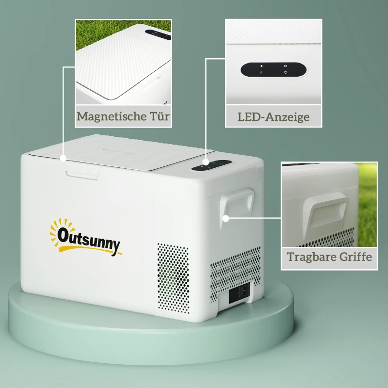 Outsunny 22 Liter Camping-Kühlschrank, Autokühlschrank, Kühlbox mit LED Anzeige, AC- und DC-Adapter, leiser Betrieb, Cremeweiß
