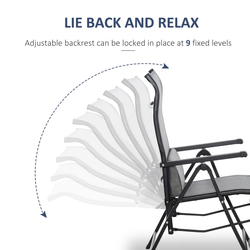 Outsunny Sezlong de Gradina Pliabil si Rabatabil pe 9 Niveluri cu Perna Lombara, Gri
