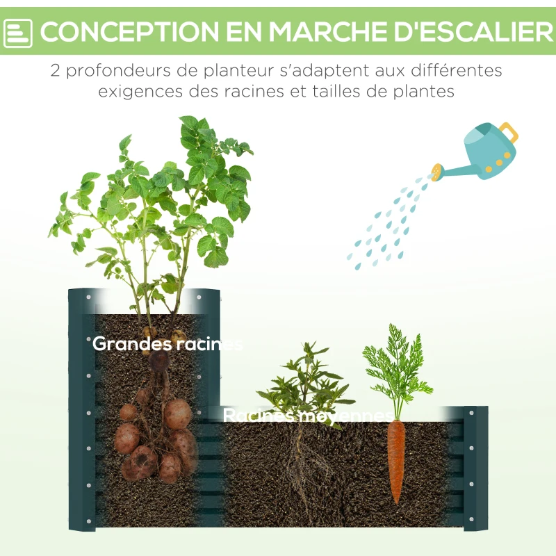 Outsunny Carré potager de jardin fond ouvert 2 étages pour herbes légumes fruits fleurs 120 x 101 x 58 cm vert