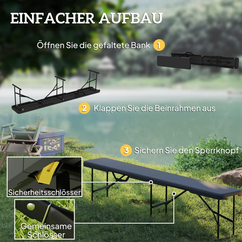 Outsunny Ławka Campingowa, Wodoodporny Plastik, Udźwig 240 kg, Czarna