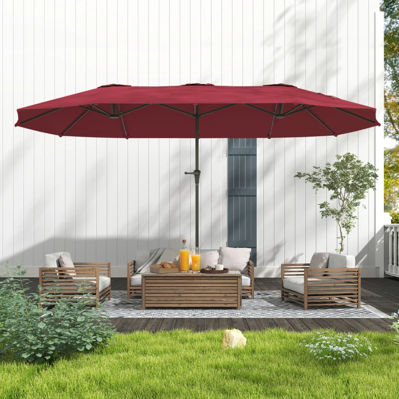 Outsunny Ombrellone Doppio con Prese d'Aria e Manovella, in Metallo e Poliestere, 4x2.2x2.34 m, Nero e Rosso