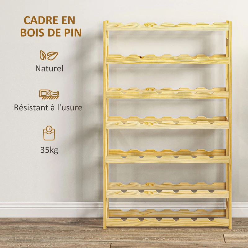 HOMCOM Casier à bouteilles, porte-bouteille en bois à 7 niveaux pour 42 bouteilles, 63 x 25 x 102cm, naturel