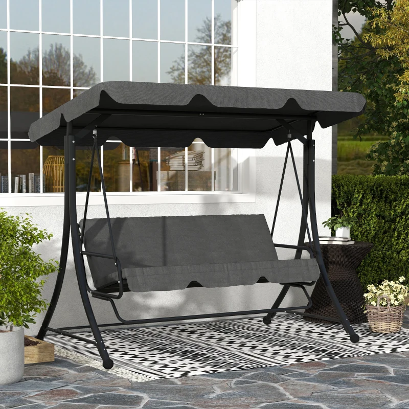 Outsunny Columpio de Jardín de 3 Plazas con Toldo Ajustable Reposapiés Retráctil y Cojines Carga 330 kg 200x127x170 cm Gris