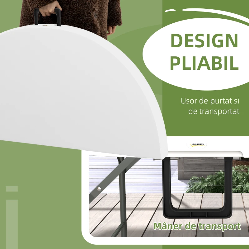 Outsunny Masa De Gradina Pliabila Cu Cadru Metalic Alb