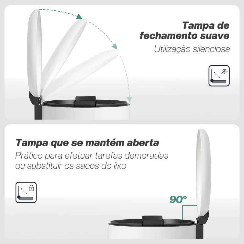 HOMCOM Balde de Lixo para Cozinha 30L com Pedal Tampa com Fechamento Suave e Cubo Amovível 36x30x63,5 cm Creme