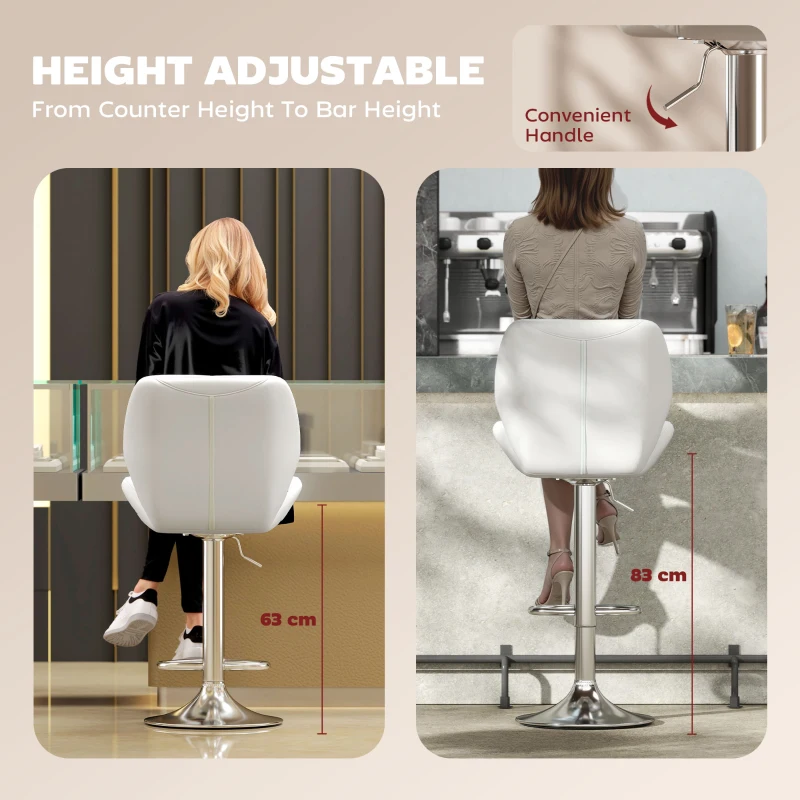 HOMCOM Scaun de Bar Pivotant cu Tapițerie din Piele Artificială, Scaun de Bucătărie cu Spătar și Înălțime Reglabilă, 47x49x90-111 cm, Alb