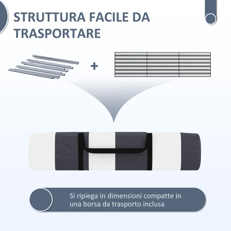 Outsunny Paravento da Spiaggia Pieghevole Frangivista in Poliestere con Barre in Acciaio, 540x150 cm, Grigio