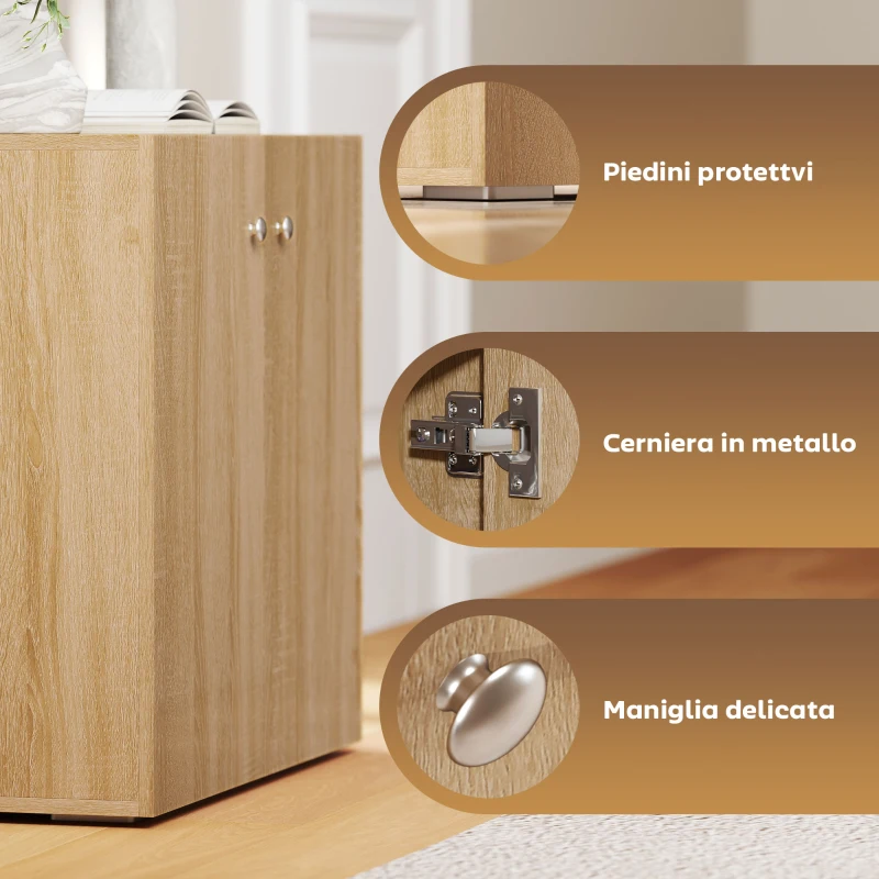 HOMCOM Mobiletto Multiuso a 2 Ante, Mobiletto Soggiorno o Ufficio in Legno con Maniglie in Alluminio, 70x39x70cm